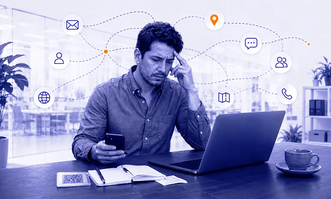 Person reviewing disconnected digital channels on a smartphone